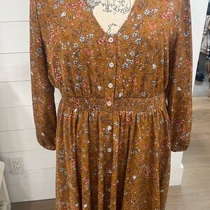 Roolee Brown Floral Long Sleeve Dress